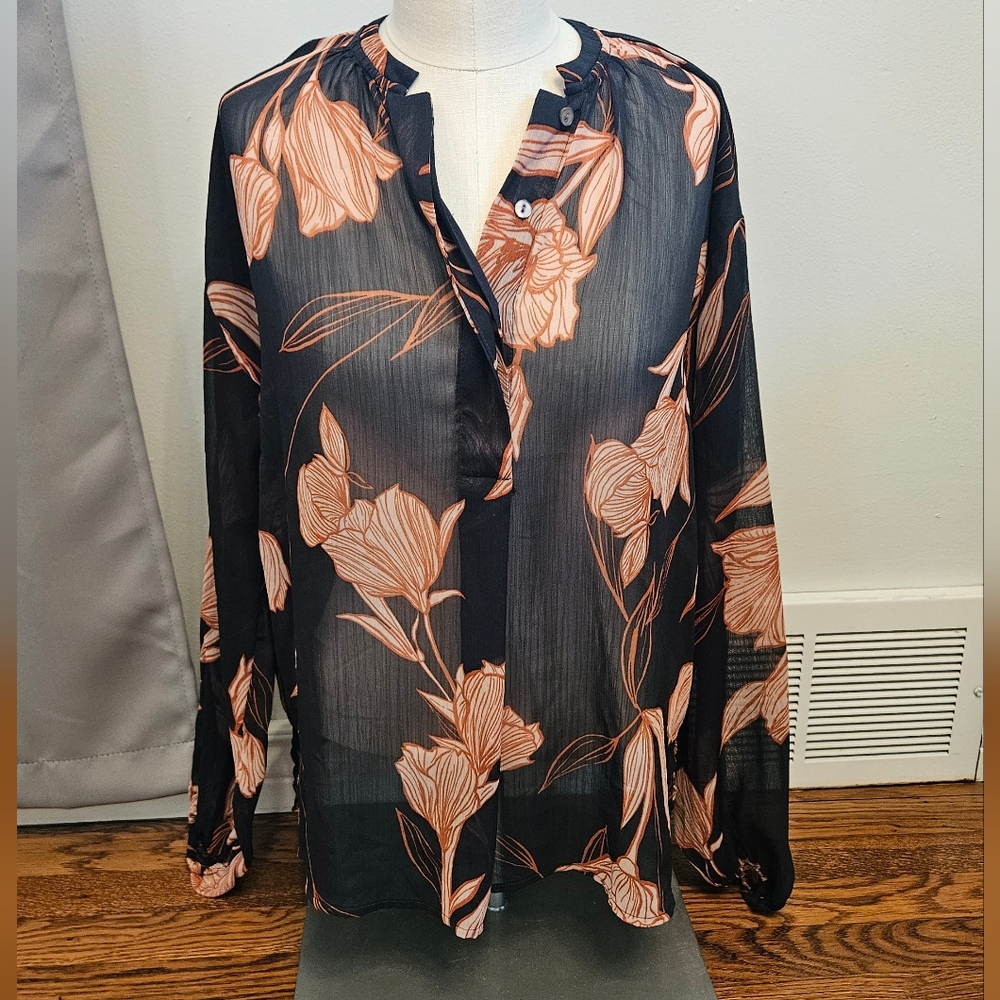 Target A New Day Green & Orange Floral Blouse size XS